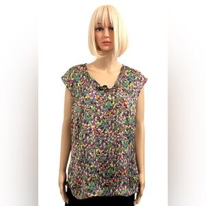 UK Style French Connection Sleeveless Ruffled Scoop Neck Multicolored Blouse